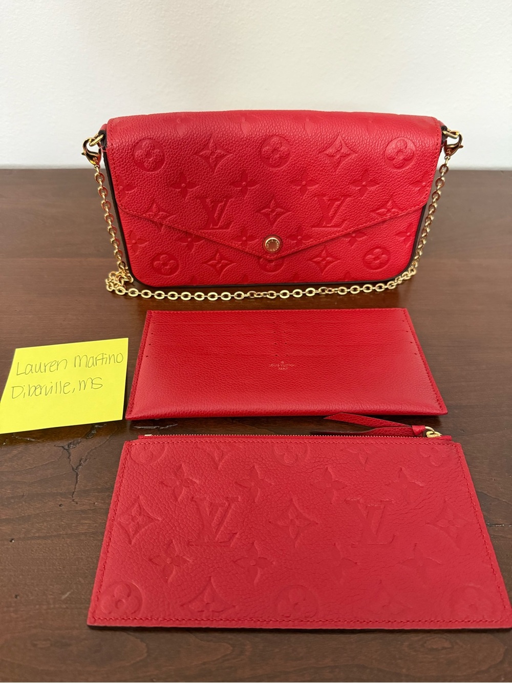 Louis Vuitton Red Embossed Monogram Pochette Felicie Crossbody Bag